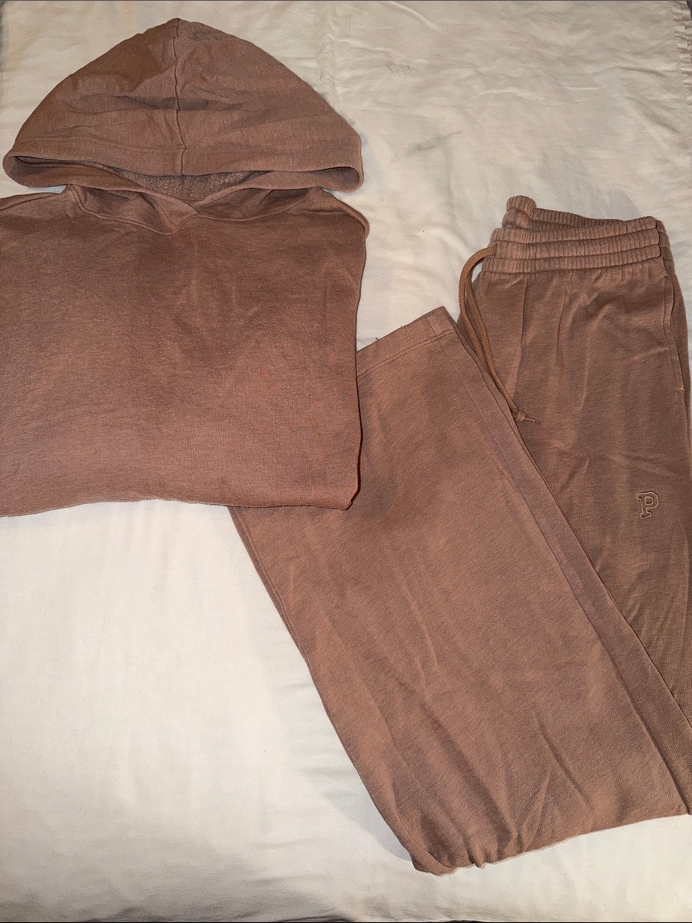 PINK Victoria's Secret Brown Hooded Wide Leg Jogger Set Top-XS Bottoms-SMALL